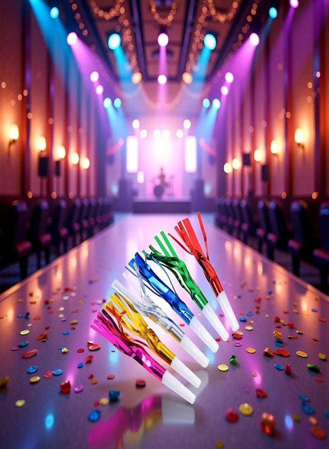 WLngtv 24 Pcs Metallic Noise Makers Party Blowouts Whistles Glitter Fringe Noisemaker Party Supplies Blowouts Kit for Party Sport Games (Mix Color) - Image 4